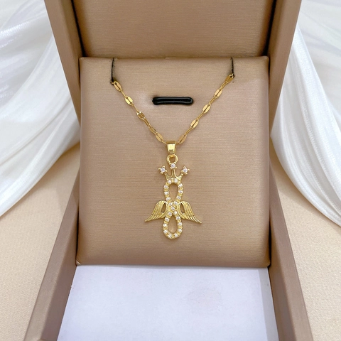 Engel Vleugel Oneindigheid Kroon Hanger Ketting Verguld Roestvrij Stalen Ketting Zirconia Elegante Sieraden Voor Vrouwen
