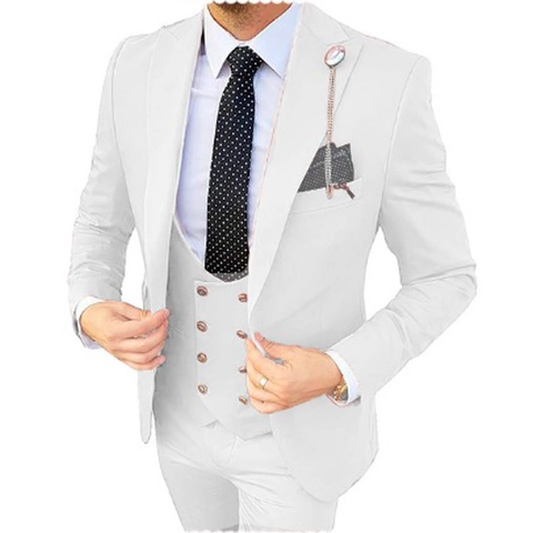 Men Business Casual Suit Jacket Vest And Pants Peak Lapel Slim Fit Single Button Wedding Groom Banquet Polyester Blend