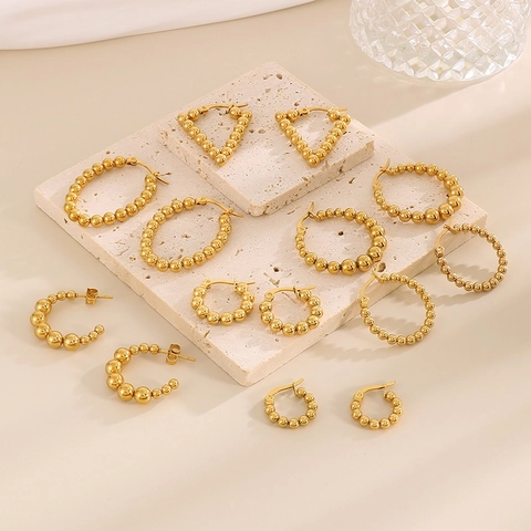Kralen Hoop Oorbellen 18K Verguld Roestvrij Staal Geometrische U-Vormige Minimalistische Sieraden Voor Dames