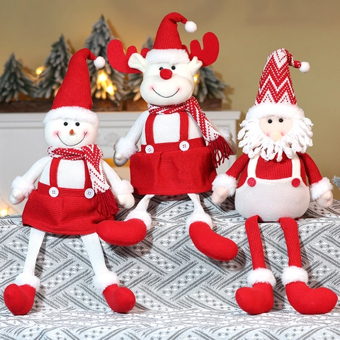 Weihnachts Plüschfiguren Lange Beine Sitzende Weihnachtsmann Schneemann Rentier Puppen Gestrickte Stoff Home Dekoration