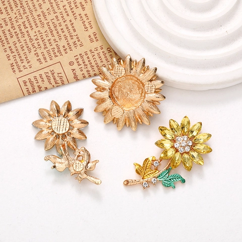 Sunflower Charms DIY Jewelry Making Accessories Alloy Rhinestone Crystal Floral Shape Phone Case Decoration Sparkly Elegant