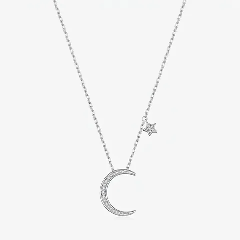 Collana In Argento Sterling 925 Con Zirconia Ciondolo Romantico Stella Luna Gioielli Eleganti Minimalisti Per Donna