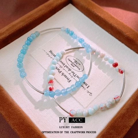 Aquamarin Perlenarmband Minimalistisch Legierung Gebogenes Rohr Handschmuck Neuer Chinesischer Stil Damen Accessoire