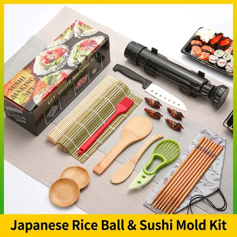 DIY Sushi Maker Tools With Bamboo Rolling Mats Plastic Bazooka Roller Rice Paddles Avocado Slicer And Chopsticks Home