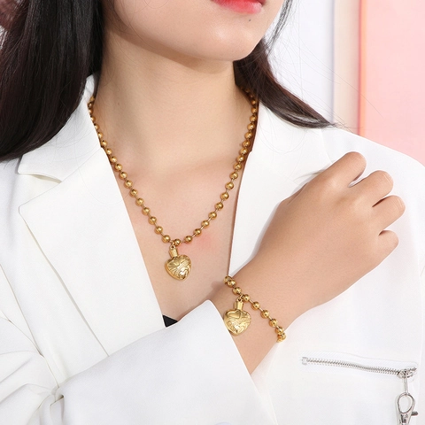 Stainless Steel Heart Cremation Urn Necklace And Bracelet Memorial Ashes Keepsake Ball Chain Jewelry For Women