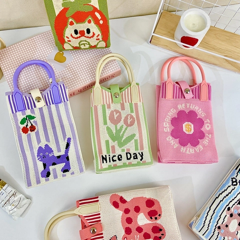 Graziosa Borsa A Tracolla In Maglia Per Cellulare Motivo Cartone Animato Versatile Borsa A Mano Per Donne Ragazze