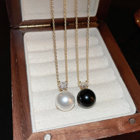 Collana Con Pendente Di Perla Artificial Sintetica Rotonda Con Zircone Rame Placcato Oro Gioielli Minimalisti Per Donne