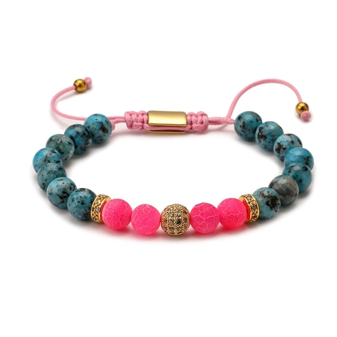 Natural Stone Beaded Bracelet Adjustable Braided Rope Zircon Crown Charm Handmade Jewelry Gift For Men Women