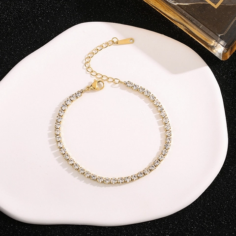Tennis Armband Edelstahl Rund Zirkonia Funkelnd Luxus Minimalistisch Verstellbare Kette Schmuck Für Damen