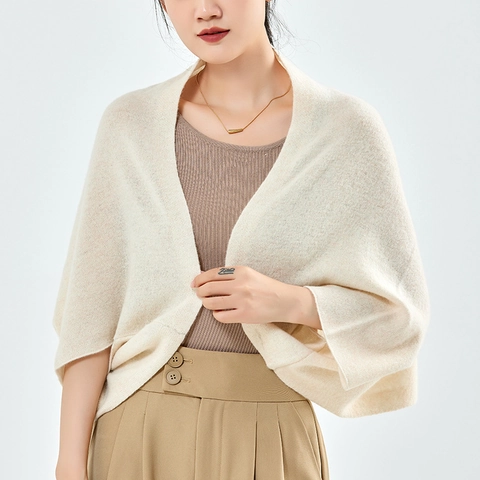 100 Prozent Wolle Gestrickter Schal Wickel Für Damen Winter Warm Weich Pashmina Einfarbig Eleganter Vorne Offener Cardigan Cape