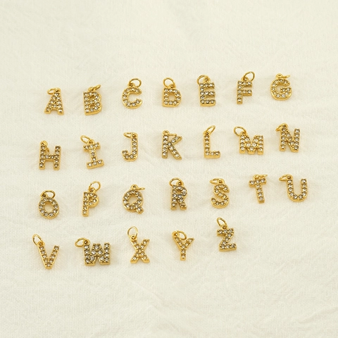 Alphabet Letter Pendant 18K Gold Plated Stainless Steel Inlaid Rhinestone Fashion Jewelry Charm For Women DIY Accessories