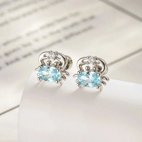 Orecchini Piercing Cartilagine Granchio Serie Oceano Zircone Blu Chiaro Acciaio Titanio Rame Chiusura Vite Piccolo Dolce