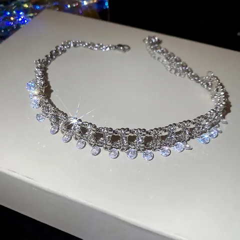 Alloy Strass Quaste Choker Halskette Für Frauen Elegante Luxuriöse Mesh Zirkonia Schlüsselbein Kette Schmuck Zubehör