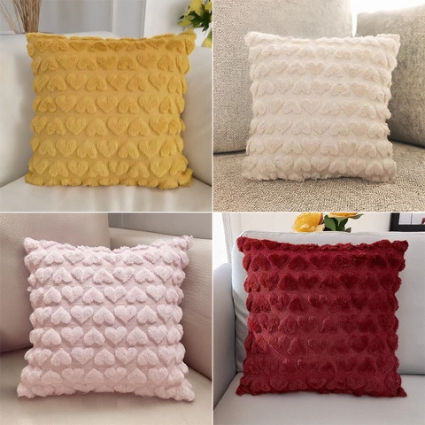 Heart Shaped Cushion Cover Plush Polyester Textured 3D Love Heart Decorative Pillowcase For Sofa Living Room Bedroom