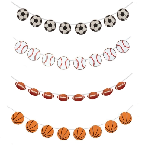 Striscioni Per Feste A Tema Sportivo Carta Baseball Calcio Rugby Basket Ghirlanda Appesa Decorazioni Compleanno Evento Arredamento