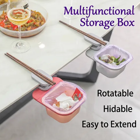 Multi Functional Desktop Trash Can Clip On Storage Box Rotating Hideable Plastic Waste Bin For Kitchen Office Dining Table