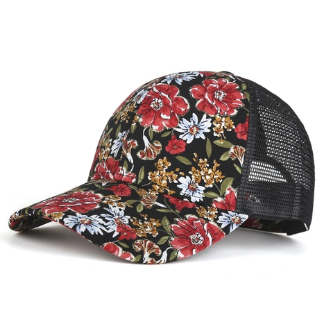 Unisex Blumen Baseballkappe Koreanisch Lässig Atmungsaktiv Mesh Trucker Hat Sonnenschutz Outdoor Verstellbare Blumenmuster Kappe