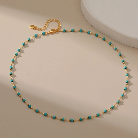 Collana di Perline in Rame Turchese Placcato Oro 18K per Donna Collana con Ciondolo Geometrico Minimalista Gioielli Regalo