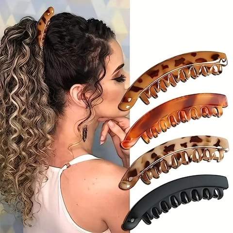 Matte Banana Hair Clips Plastic Interlocking Teeth Ponytail Holder Elegant Hair Accessory For Women