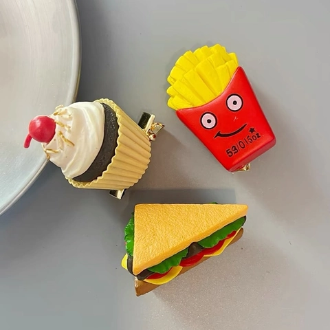 Resin Simulation Food Hair Clips Funny Burger Fries Sandwich Cupcake Alligator Hairpins For Women Girls Kids Novelty Hair Accessories