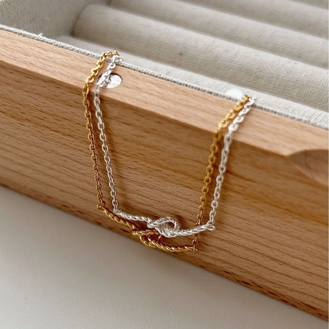 925 Sterling Silver Knot Bracelet Minimalist Twisted Chain French Style Jewelry For Women