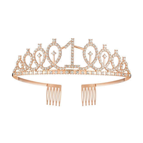 Geburtstag Tiara Krone Rose Gold Legierung Strass Jubiläum Party Haarschmuck Mit Kämmen Für Damen Mädchen