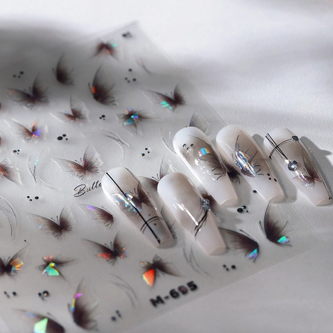 3D Butterfly Nail Stickers Holographic Aurora Laser Adhesive Nail Art Decals Thin Elegant Manicure Decoration