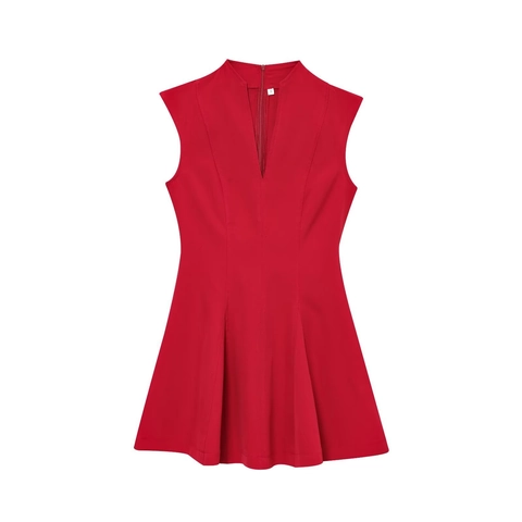 Sleeveless V Neck Mini Dress Elegant Solid Color Crepe Polyester Back Zipper Party Slim Fit Bodycon For Women