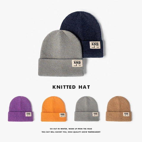 Winter Warm Knitted Beanie Hat Soft Cuffed Ribbed Thickened Retro Letter Patch Outdoor Fashion For Men Women