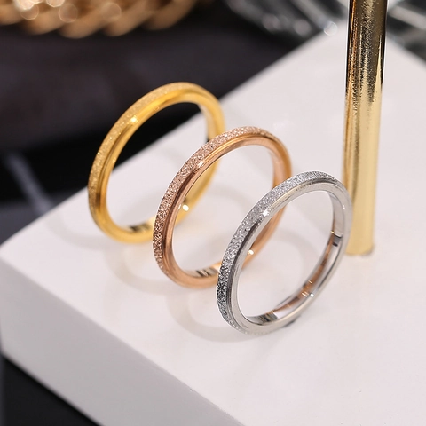 Minimalist Titanium Steel Frosted Ring For Women Men 18K Rose Gold Silver Plated Stainless Steel Thin Stackable Couple Ring Jewelry