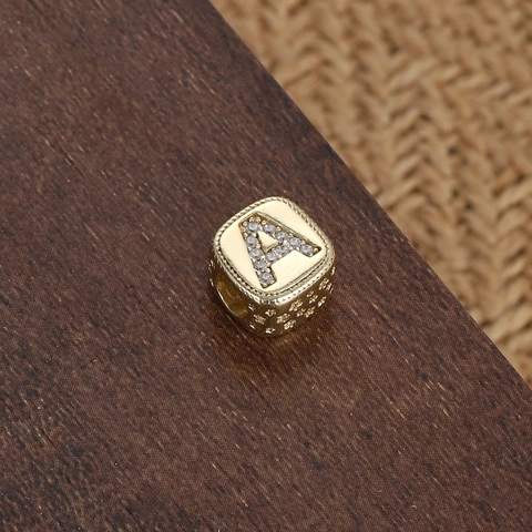 Square Alphabet Beads Gold Copper CZ Micro Inlaid Initial Letter Cube Spacer Charms For DIY Jewelry Making Vintage