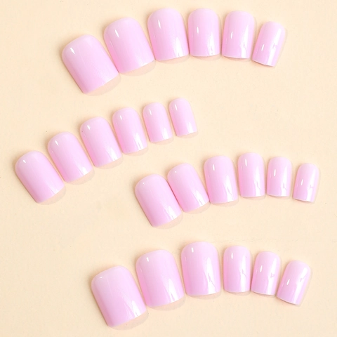 Glossy Press On Nails Purple Simple Short Square Round Style Artificial Fake Fingernails For Women