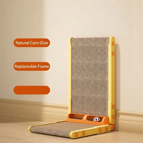 Cat Scratcher Board L Shaped Corrugated Paper Vertical Grinding Claws Interactive Toy Bell Ball Furniture Protection Pet