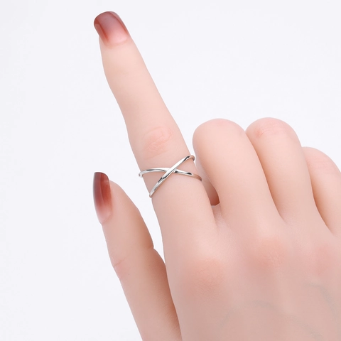 925 Sterling Silber Ring Offen Verstellbar Minimalistisch Kreuz Doppelreihig Geometrisch Schmuck Für Damen