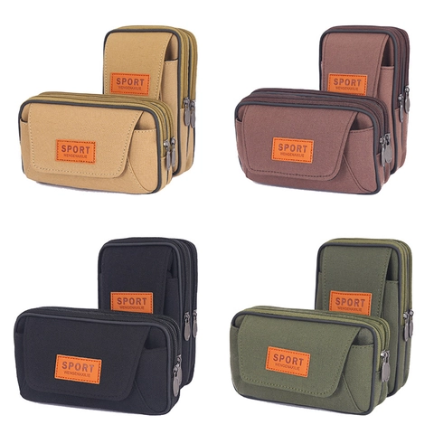 Herren Multifunktionale Canvas Hüfttasche Handyhülle Gürtelschlaufe Outdoor Sport Mehrere Taschen