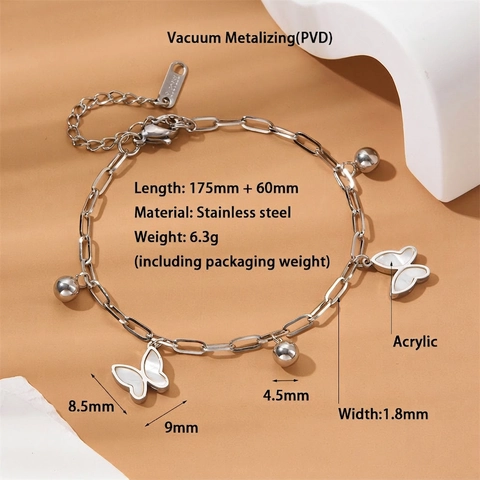 Bracciale a Farfalla in Acciaio Inossidabile con Madreperla per Donna Catena a Graffetta Oro Argento Gioielli Regalo