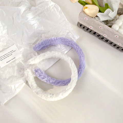 Plush Headband Soft Faux Fur Wide Brim Hair Band For Face Washing Daily Wear Cute Fashion Women Girls Solid Color