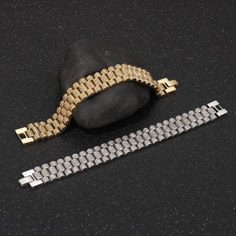 Ανδρικό Βραχιόλι Hip Hop Iced Out 316L Ανοξείδωτο Ατσάλι Στυλ Λουράκι Ρολογιού Πολυτελές Ζιργκόν Punk Κόσμημα