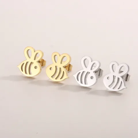 Pendientes De Abeja De Acero Inoxidable Diseño De Insectos Huecos Accesorio De Moda Dulce Joyería Para Mujeres Color Oro Acero
