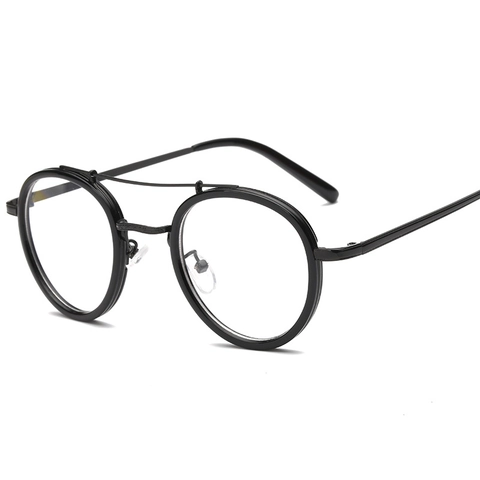 Lunettes Rondes Rétro À Double Pont Monture En PC Et Métal Verres Transparents Optiques Pour Femmes Hommes Style Littéraire