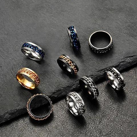 Anello Rotante Uomo Acciaio Inossidabile Catena Apribottiglie Punk Industriale Gioielli Vintage Sollievo Stress