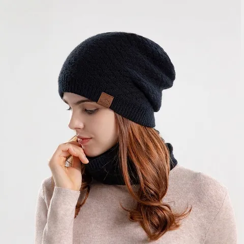 Berretto In Maglia Invernale E Scaldacollo Foderato In Pile Spesso Caldo Esterno Antivento Motivo Diamante Unisex Adulto