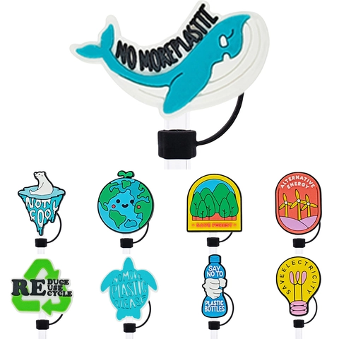 Environmental Theme Silicone Straw Covers Reusable Dustproof Toppers Eco-Friendly Slogan Cup Accessories For Tumblers