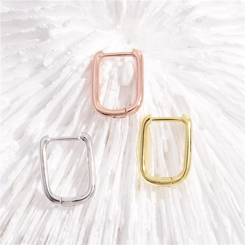 925 Sterling Silver Smooth Geometric Square Hoop Earrings Rectangular Minimalist Ear Buckle Chic Women Fashion Jewelry Gift