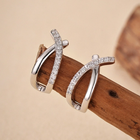 Orecchini A Lobo Argento Sterling 925 Linee Incrociate Forma X Zirconia Micro Pavé Per Donne Gioielli Eleganti