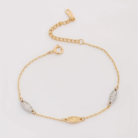 Carved Leaf Bracelet 925 Sterling Silver Gold Plated Two-Tone Oval Charm Adjustable Jewelry Gift For Women