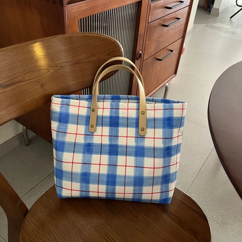 Borsa Tote A Quadretti In Tela Di Cotone Borsa A Mano Plaid Con Manico In Pelle Chiusura A Zip Borsa Casual Quotidiana Donna