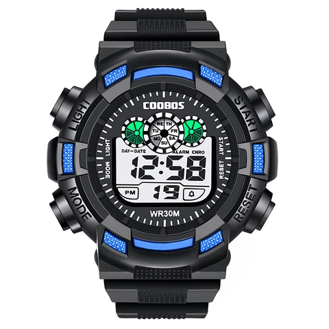 Orologio Sportivo Digitale ABS Gomma Impermeabile Luminoso Allarme Esterno Antiurto Uomo
