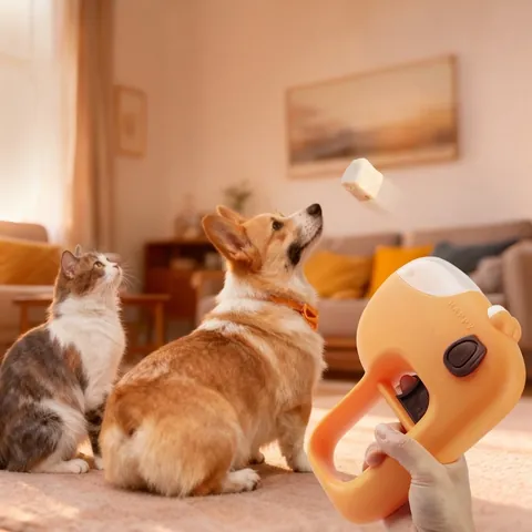 Lanzador De Golosinas Para Mascotas Juguete Perros Gatos Dispensador Manual Interactivo Entrenamiento Plástico Naranja