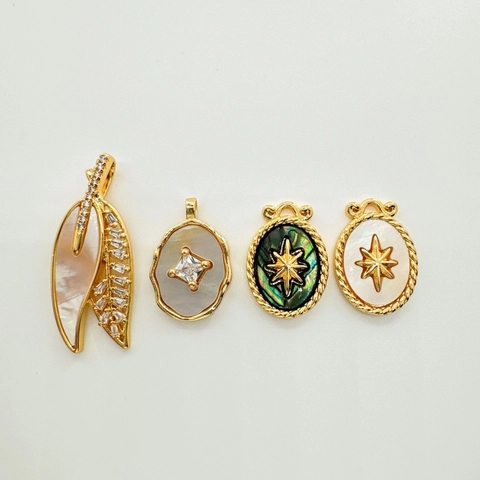 Colgantes Vintage Concha De Nácar Natural Abalona Cobre Chapado En Oro 18K Forma De Estrella Hoja DIY Joyería